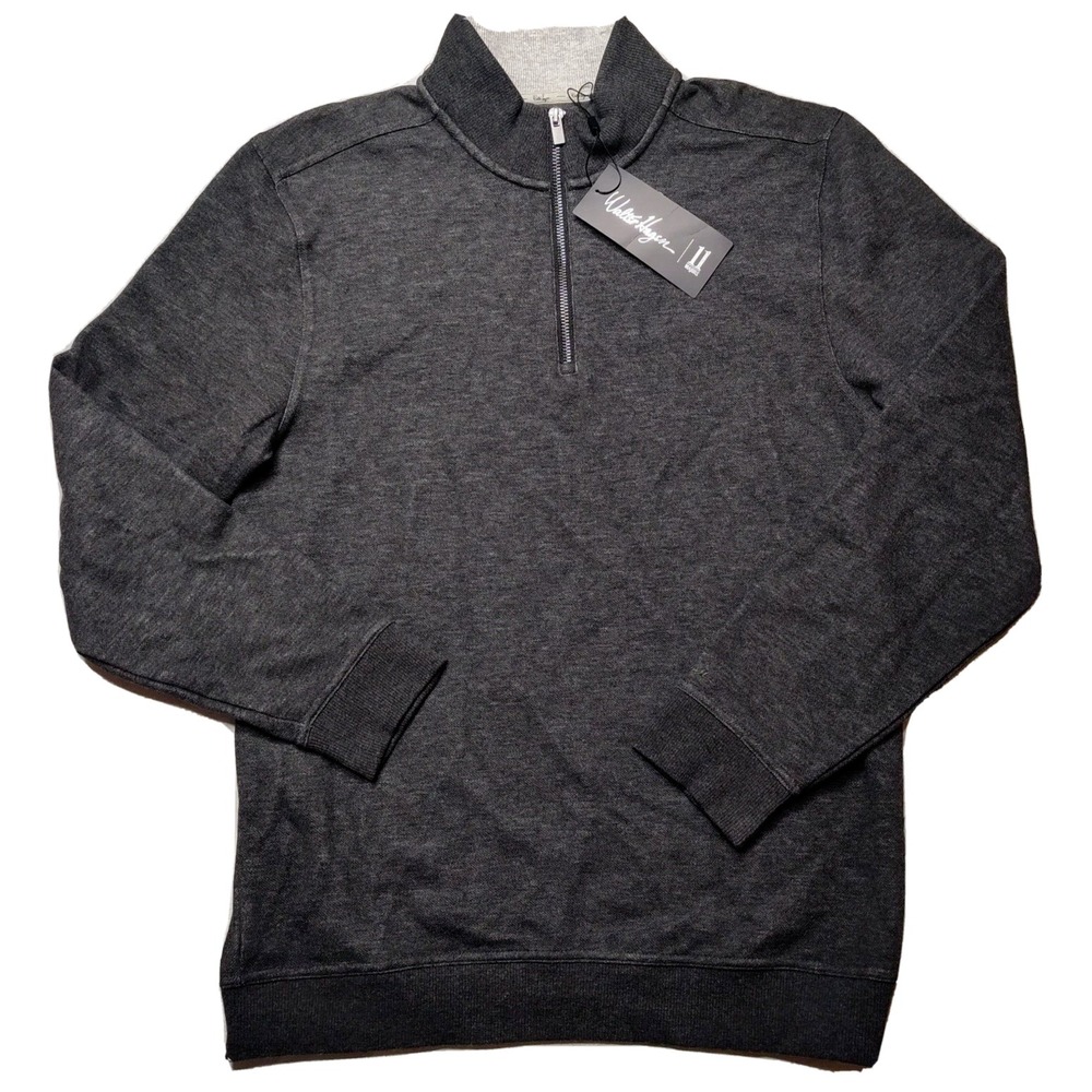 WALTER HAGEN 11 Majors Men Small Black 1/4 Zip Pique Fleece Pullover NEW